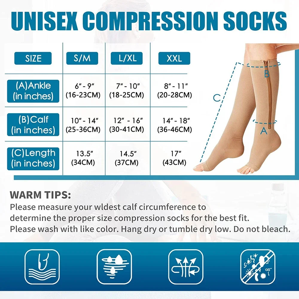 1Pair Medical Compression Socks - Open Toe 15-20 MmHg Zipper Compression Diabetic Socks, Improves Blood Circulation,Reduces Pain