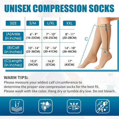1Pair Medical Compression Socks - Open Toe 15-20 MmHg Zipper Compression Diabetic Socks, Improves Blood Circulation,Reduces Pain