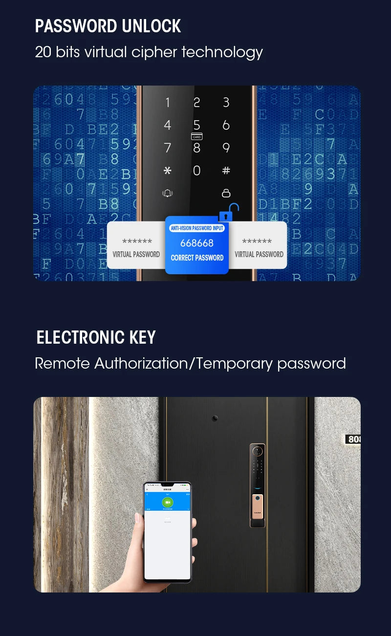 2024 Smart Door Lock  Wifi Smart Fingerprint Digital Safe Door with Camera Lock for Home