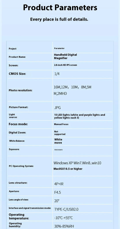 Industrial Electron Microscope, High-Definition Digital Electronic Magnifying Glass, Children's Portable