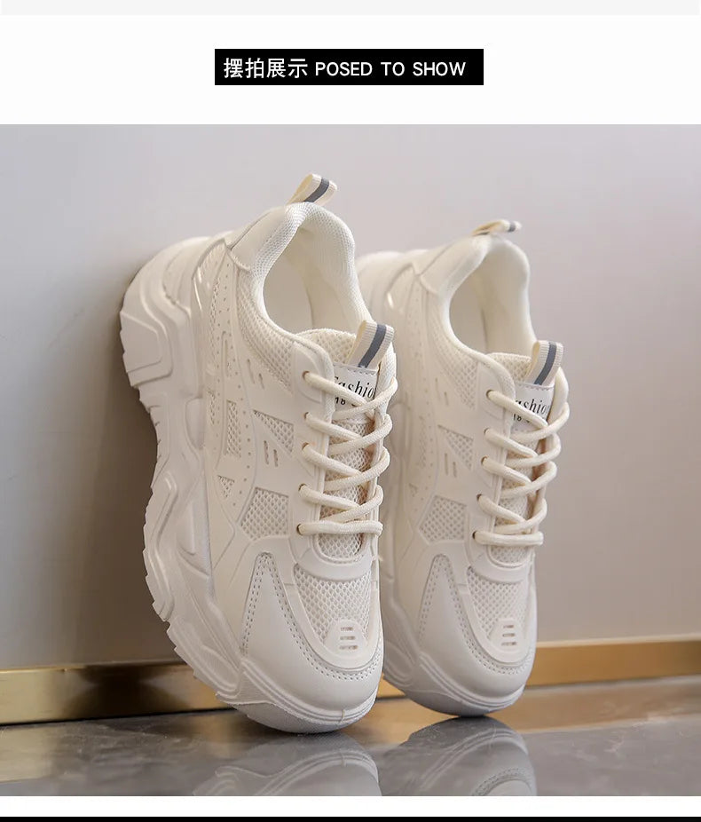 Black Daddy Thick Sole Sneakers Casual Vulcanized Shoes Women High Platform Sneakers Lace Up White Sneakers Women