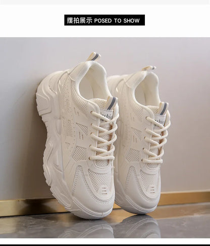 Black Daddy Thick Sole Sneakers Casual Vulcanized Shoes Women High Platform Sneakers Lace Up White Sneakers Women