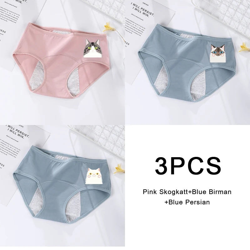 3PCS/set Women's menstrual briefs large flow postpartum water absorption leakproof briefs women's pure cotton menstrual briefs