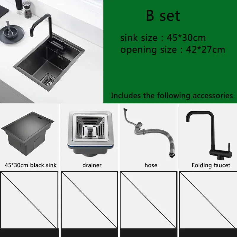 Black Kitchen sink Hidden Single bowl Bar Small Size sink Stainless Steel Balcony sink Concealed black kitchen sink Bar sink