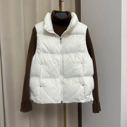 Down Jacket Women Sleeveless 2024 New Down Vest Female Standing Collar Short Coat Loose White Down Jacket Vest Small European