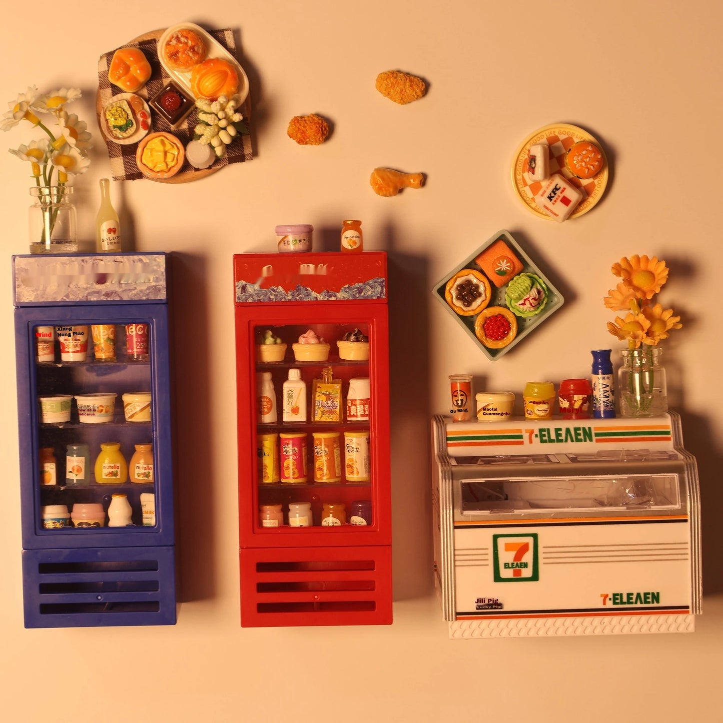 3d Fridge Magnets Miniature Fridge Shelfs Freezer Magnetic Refrigerator Sticker With Food Toys Home Decore Dollhouse Models