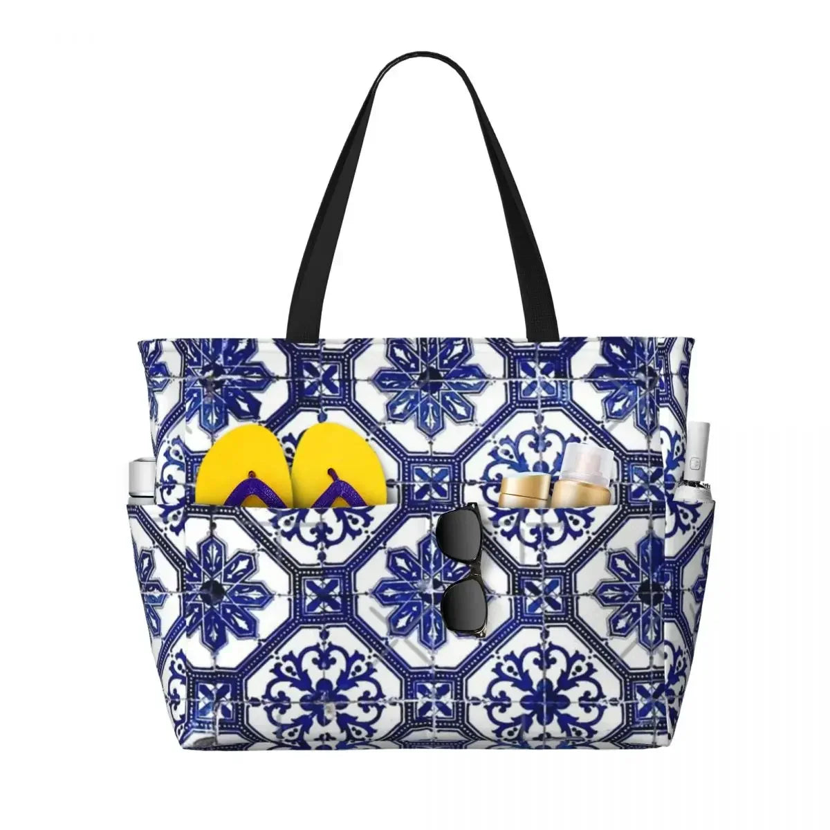 Blue And White Portuguese Tile Beach Travel Bag, Tote  Fashionable Adult Gifts Shoulder  Multi-Style Pattern