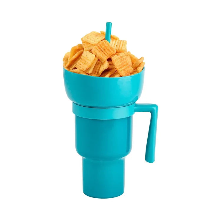 900-1000ml Large Capacity Beverage Popcorn Integrated Multifunctional Straw Cup Bowl Creative Snack Drinks Cup