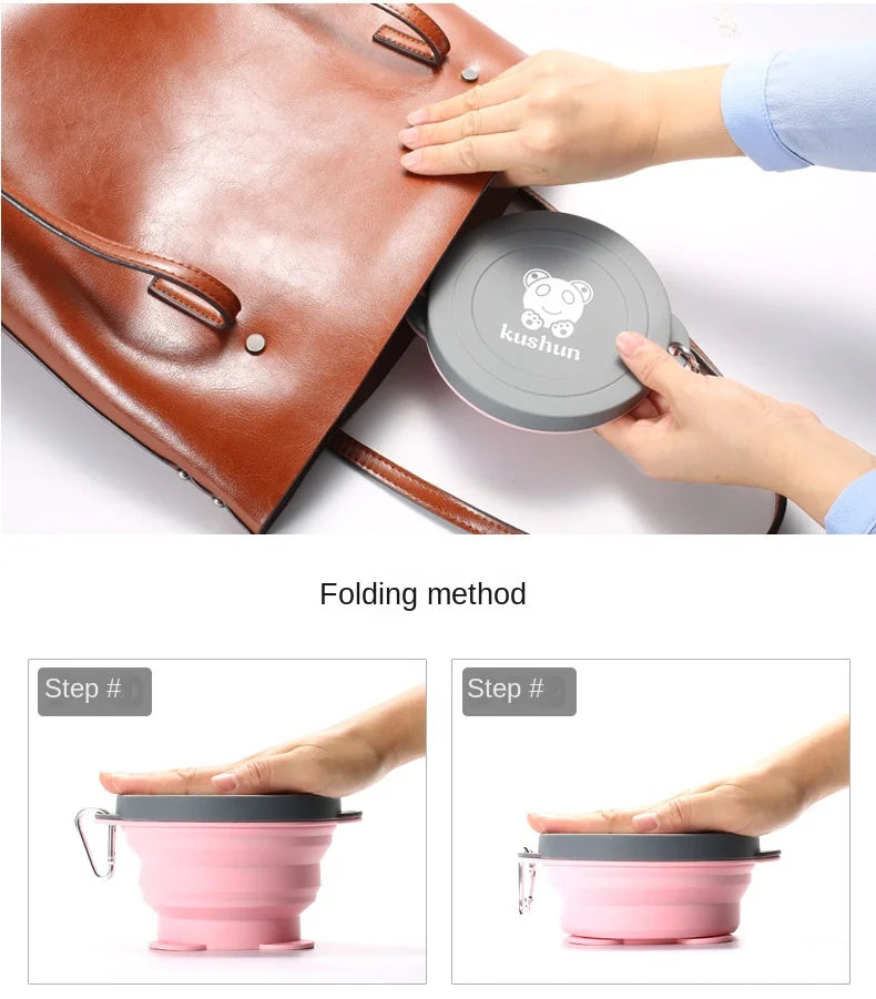 Travel Portable Silicone Folding Bowl Children's Travel Outdoor Tableware with Lid Foldable Noodle Bowl