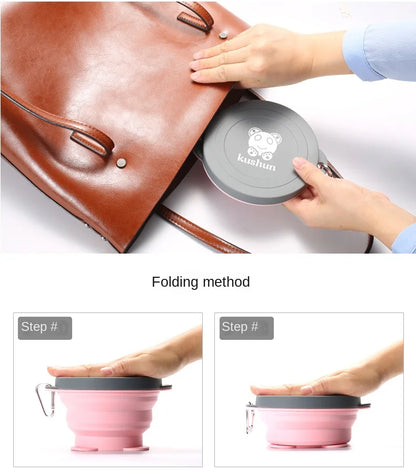 Travel Portable Silicone Folding Bowl Children's Travel Outdoor Tableware with Lid Foldable Noodle Bowl