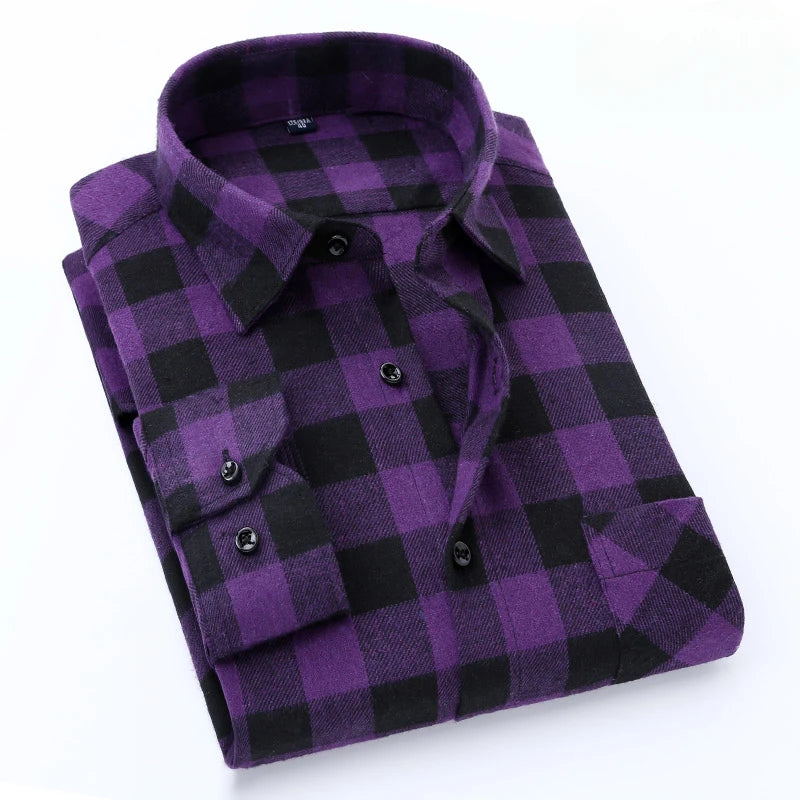 40%cotton fashion korean populasr clothes Casual plaid long-sleeve shirts for men slim fit plain shirt social streetwear tops