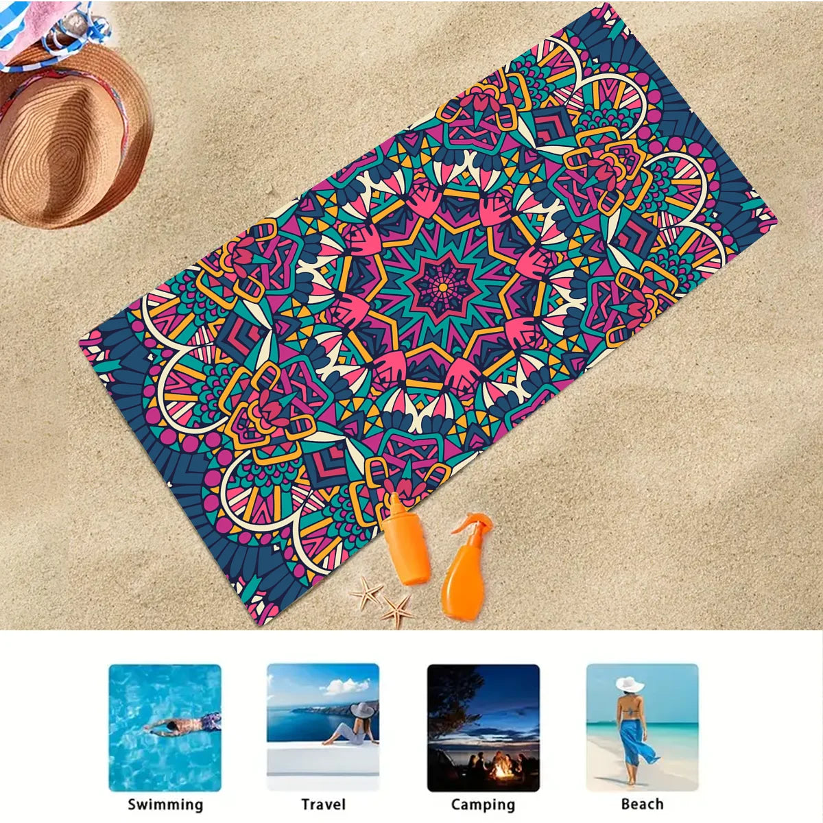 1PC Beach Towel Boho Design Bath Towels Extra Large Sand Free Quick Dry Travel Towels Gifts For Yoga Sports Adults
