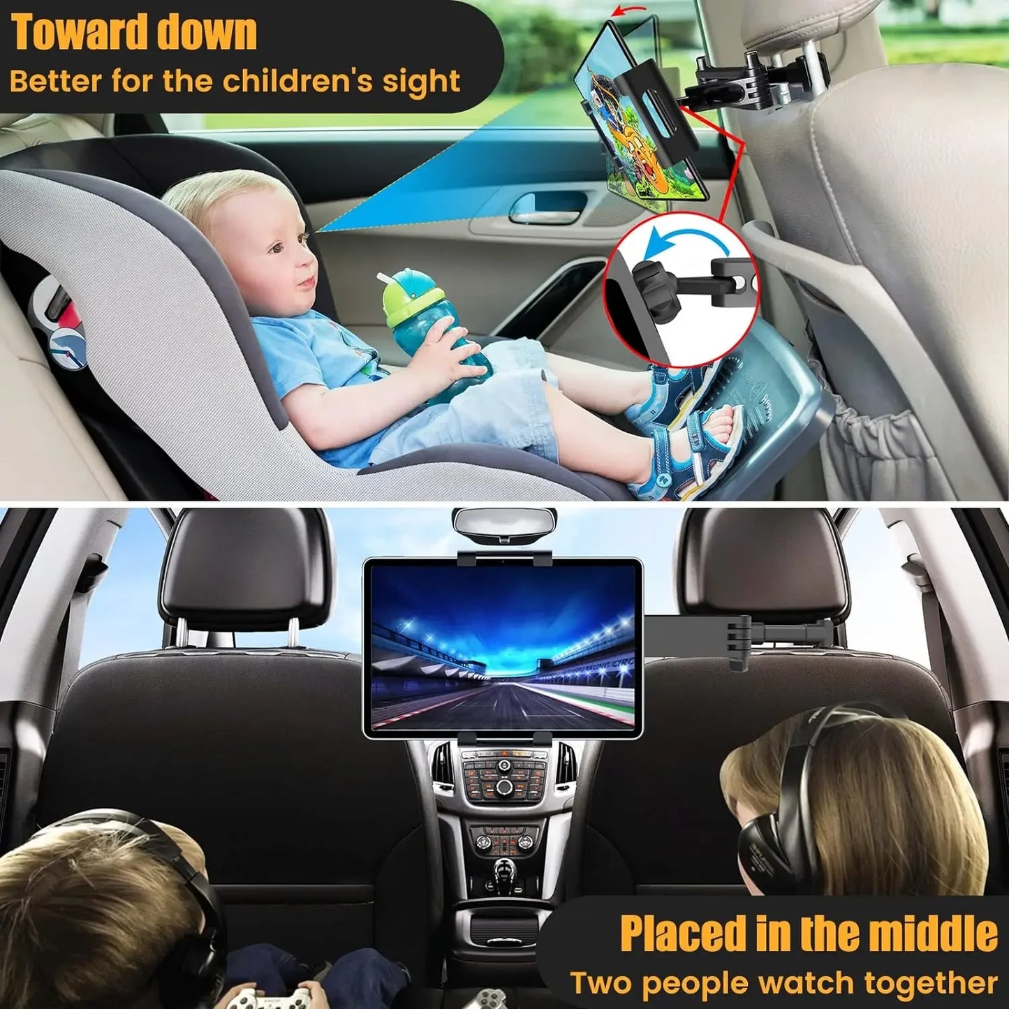 Tablet Holder for Car,ipad Headrest Mount for Tablet/ipad/Phones Car Tablet Holder with 360°Rotating Adjustable