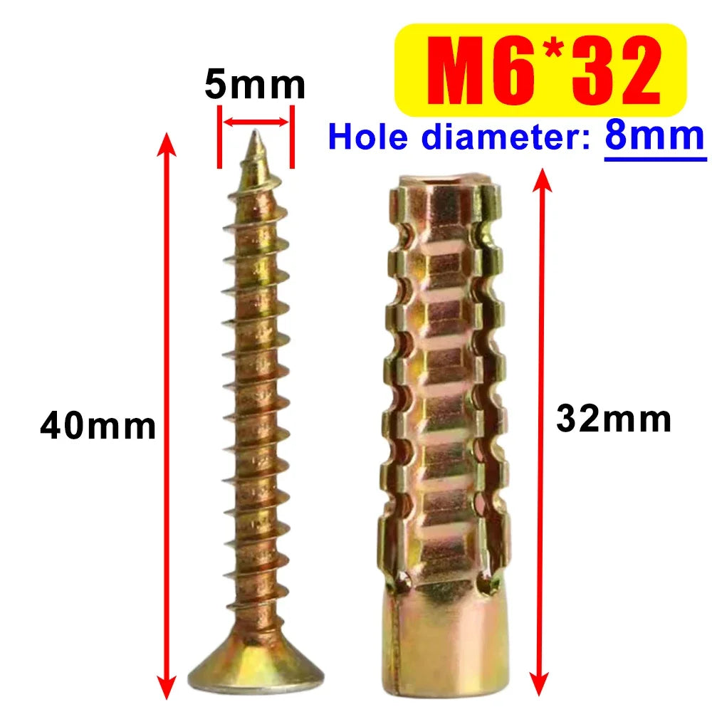 Heavy Duty Steel Wall Anchor with Screws Kit Metal Tube Expansion Self Tapping Screw Drywall Drilling Plug Fastener Bolt Anchors