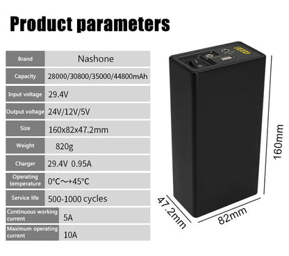 12V Power Bank 24V 18650  Rechargeable Lithium Battery 5V 24V Power Bank Auxiliary 44800Mah Power Bank 12V Mobile Power Supply