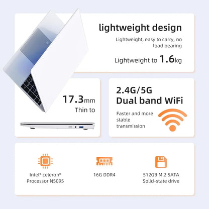 17.3-Inch Display Laptop Intel N5095 8GB 16GB RAM 256GB 512GB SSD windows 1600*900 Notebook Office Study Computer PC