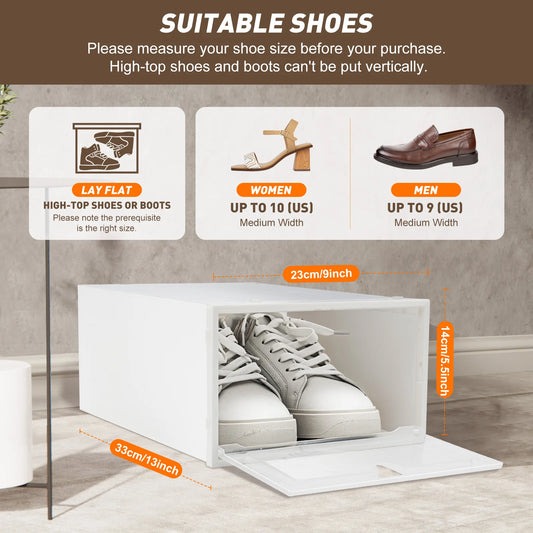 20Pcs Foldable Shoe Organizers Clear Plastic Sneaker Shoe Display Case with Lid White Shoe Box