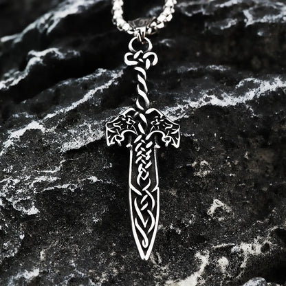 Viking Pendant Double Wolf Celtic Knot Rune Sword Men's Pendant Fashion Stainless Steel Jewelry