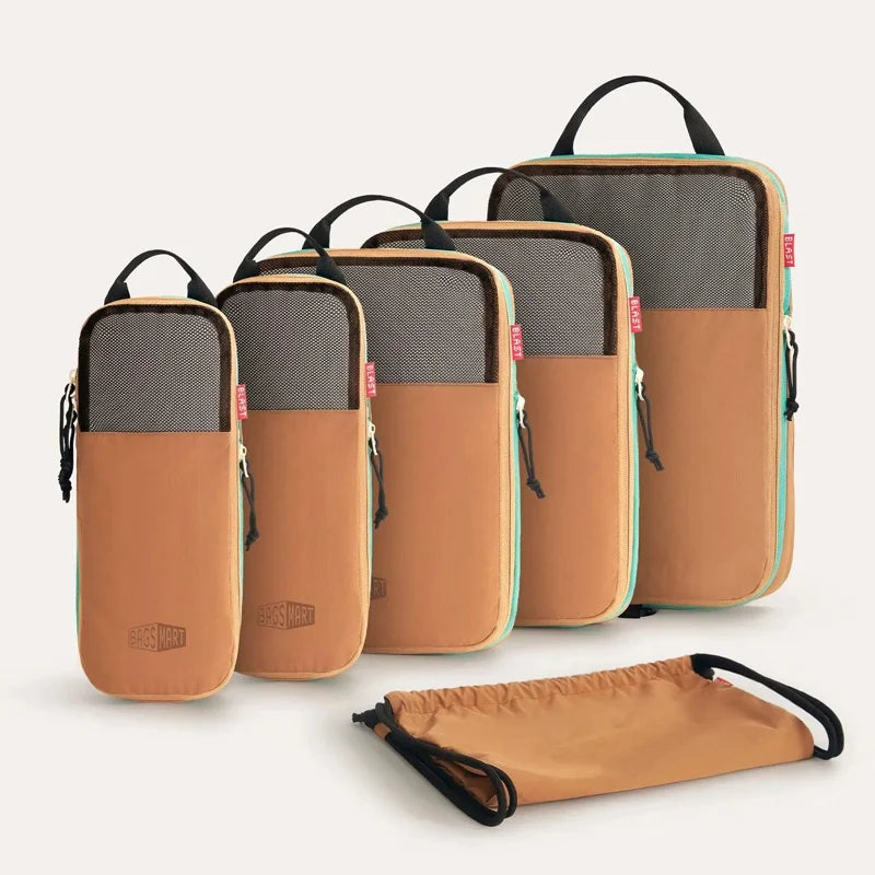 BAGSMART Compression Packing Cubes Expandable Travel Set Storage Bag 6 Pcs Travel Organizer Luggage Carry Suitcase