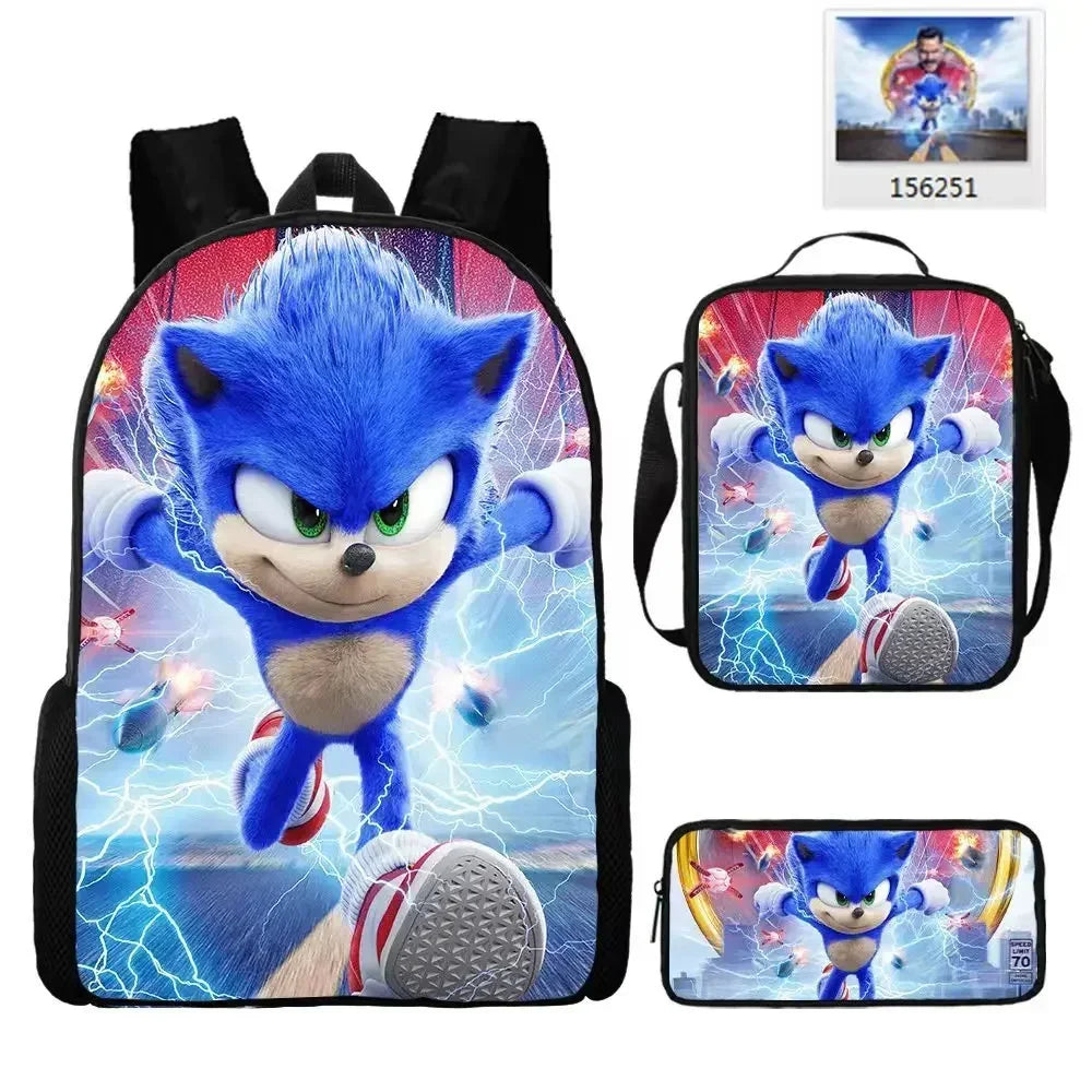 HOT 3PC-SET Sonic Backpack Primary and Secondary School School Bags  Anime Cartoon School Bags Best Gifts for Kids Mochila
