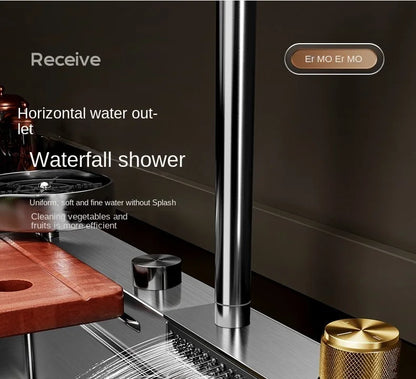 Nano 304 Stainless Steel Sink Waterfall Large Single Slot Kitchen Sink Vegetable Sink Stainless Steel Sink Household Sink