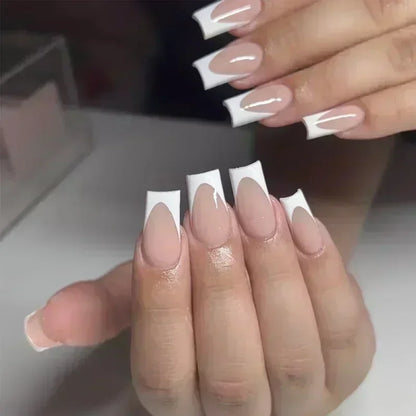 24Pcs French Tip Handmade Press On Nails Minimalist Solid Color Fake Nails Medium Square Full Cover Press On Nail Tips With Glue