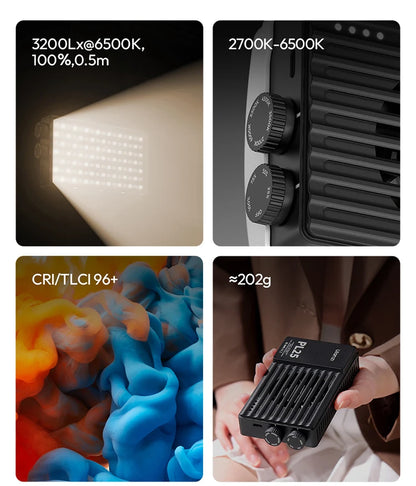 ULANZI PL25 25W LED Panel Light 2700K-6500K CRI 96+Type-C Fast Charging Studio Photography Light for Phone Camera Vlog Shooting