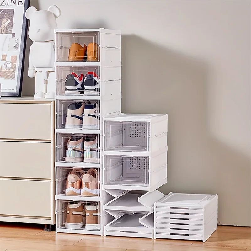 3-layer Transparent Shoes Box Thickened Foldable Sneaker Shoe Organizers Stackable Dustproof High-top Cabinet Shoe Rack Shelf