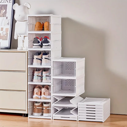 3-layer Transparent Shoes Box Thickened Foldable Sneaker Shoe Organizers Stackable Dustproof High-top Cabinet Shoe Rack Shelf