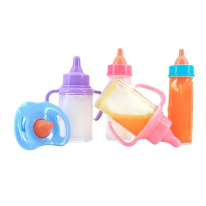 Doll accessories Baby Doll Feeding Bottle Set Baby Care Toy Stroller 2pc Milk And Juice Bottles With Toy Pacifier For Baby Dolls
