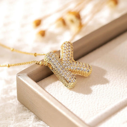 RAKOL Exquisite Copper Gold-plated Zircon Pendant American Minimalist Collarbone Chain 26 A-Z Balloon Letter Necklace For Women