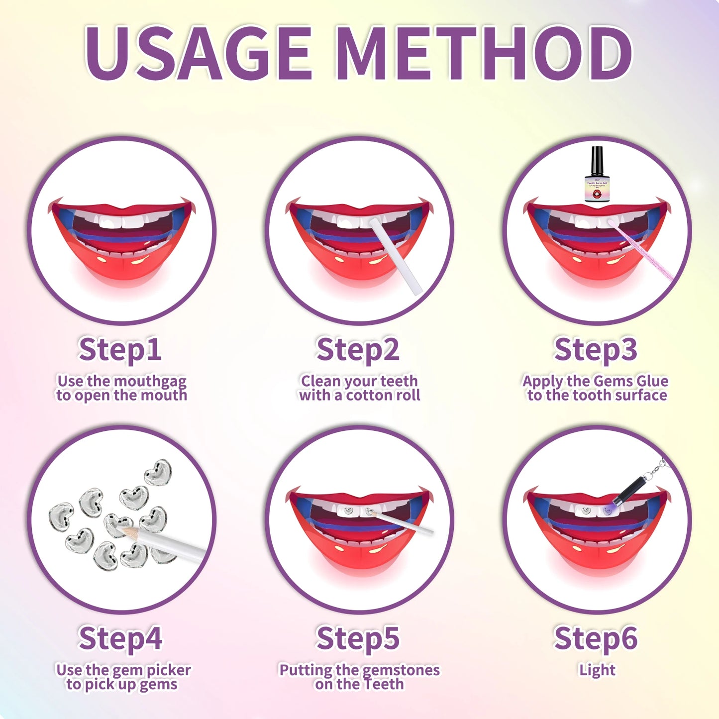 DIY Teeth Gems Kit With Glues And Light Teeth Anti-drop Clear Precious Stone Jewelry Decoration Glittering Tooth Jewelry Kit