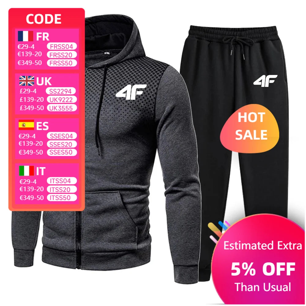 Casual Men's Tracksuits Printing Round Dot Zipper Hoodies+Jogging Pants Two Piece Set Mens Coat Sweatshirt Trend Street Clothing