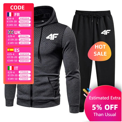 Casual Men's Tracksuits Printing Round Dot Zipper Hoodies+Jogging Pants Two Piece Set Mens Coat Sweatshirt Trend Street Clothing