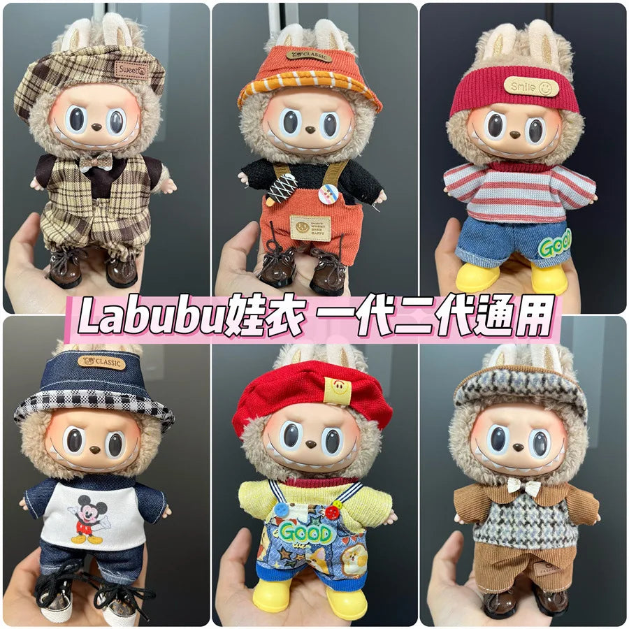 Labubu can wear baby clothes vinyl cloth 17cm doll cute change casual suit skirt plush clothes