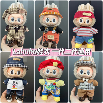 Labubu can wear baby clothes vinyl cloth 17cm doll cute change casual suit skirt plush clothes