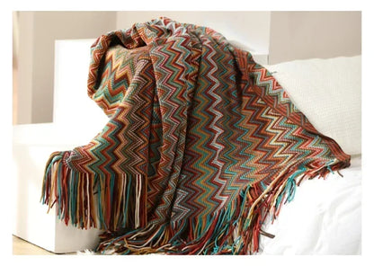 Knitted Blankets Bohemian Plaid Throw Blanket Sofa Cover With Tassels Travel Leisure Bed Cover Blanket boho Bedspread