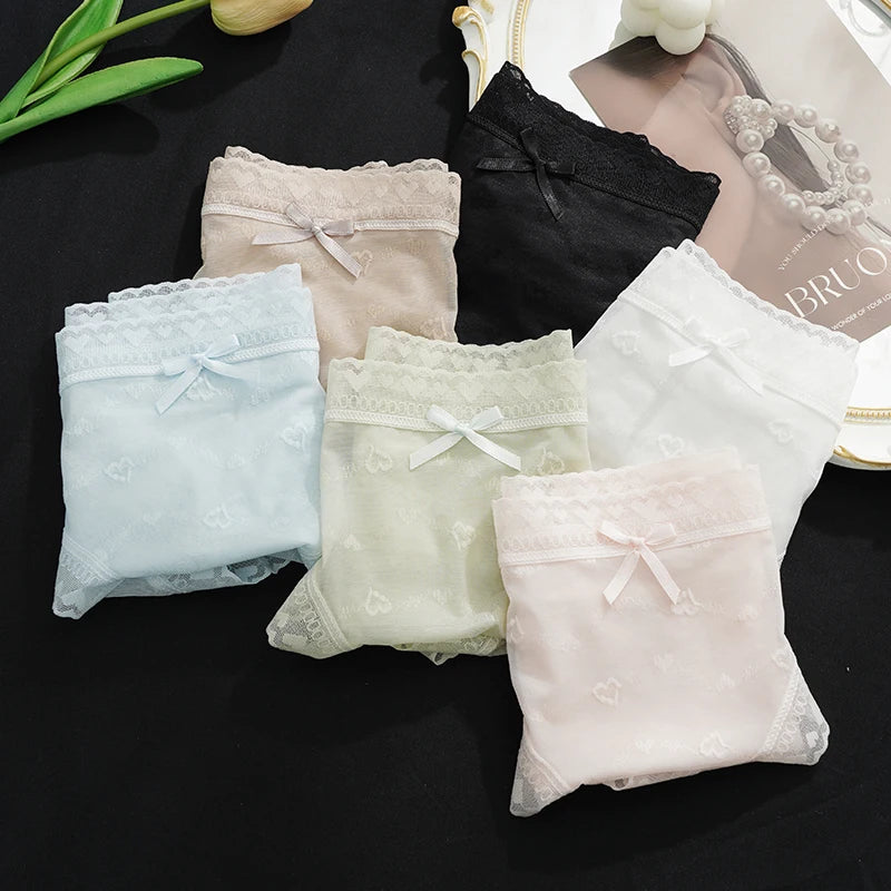 Maternity Large Size Underwear Solid Color Love Mesh Transparent Underpants New Style Ladies Lace Breathable Skin-Friendly Brief