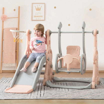 Slide for Children, 4 In 1 Children's Slide Swing with Basketball st, Climbing ladder, Swing Slide Garden Slide for Indoor Outdo
