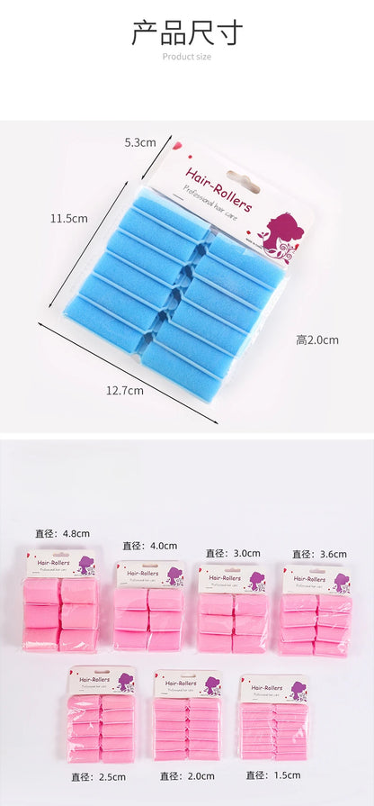 12pcs Fashion Soft Sponge Foam Cushion Hair Rollers Curlers Salon Barber DIY Curls Hairdressing Kit DIY Home Hair Styling Tool