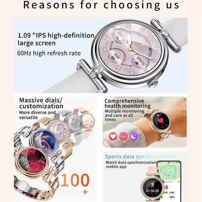 Ladies Smart Watch AK62 Women Bluetooth Call Custom Dial Steel Wristwatch Smartband Fitness Sports Tracker Smartwatches