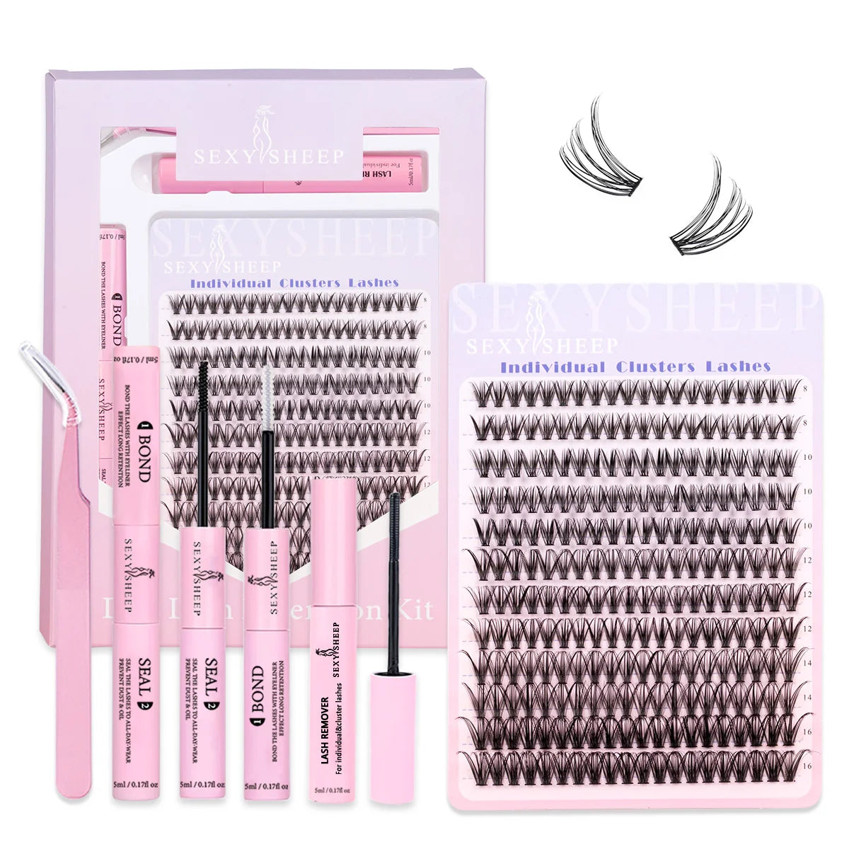 DIY Lash Extension Kit Lash Clusters Eyelash Extension Individual Lashes Kit with Lash Bond & Seal Remover Tweezers