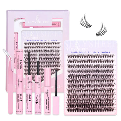 DIY Lash Extension Kit Lash Clusters Eyelash Extension Individual Lashes Kit with Lash Bond & Seal Remover Tweezers