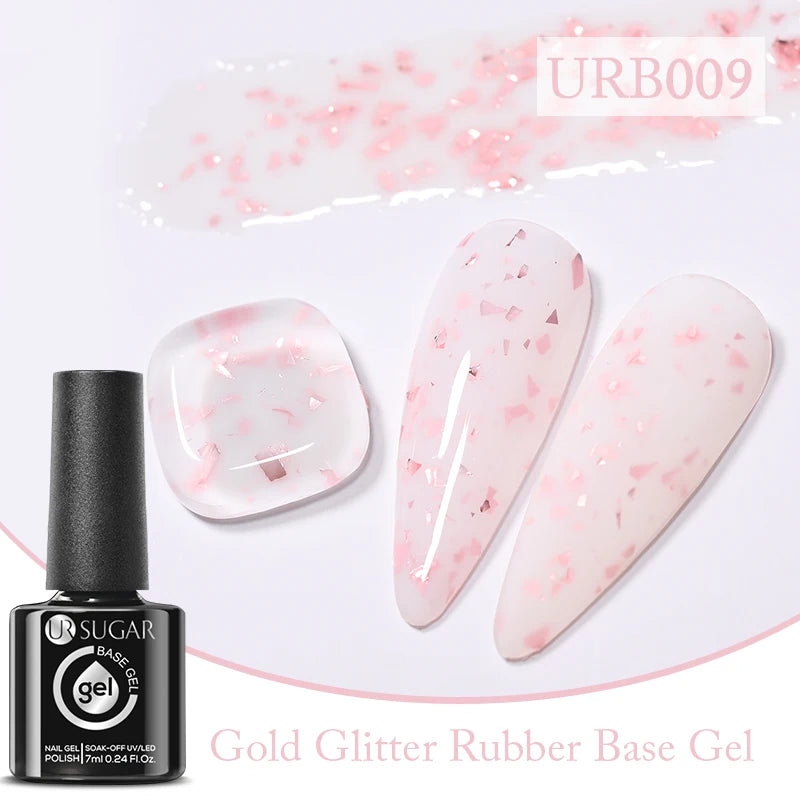 UR SUGAR 7ml Pale Pink Rubber Base Gel Nude Color Semi Permant Soak Off UV LED Self-leveling Gel Varnishes Great Coverage