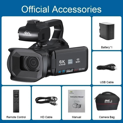 6K Ultra HD Professional Video Cameras for Photography 18X Digital Zoom YouTube Live Streaming Camcorders 64MP Vlogging Recorder