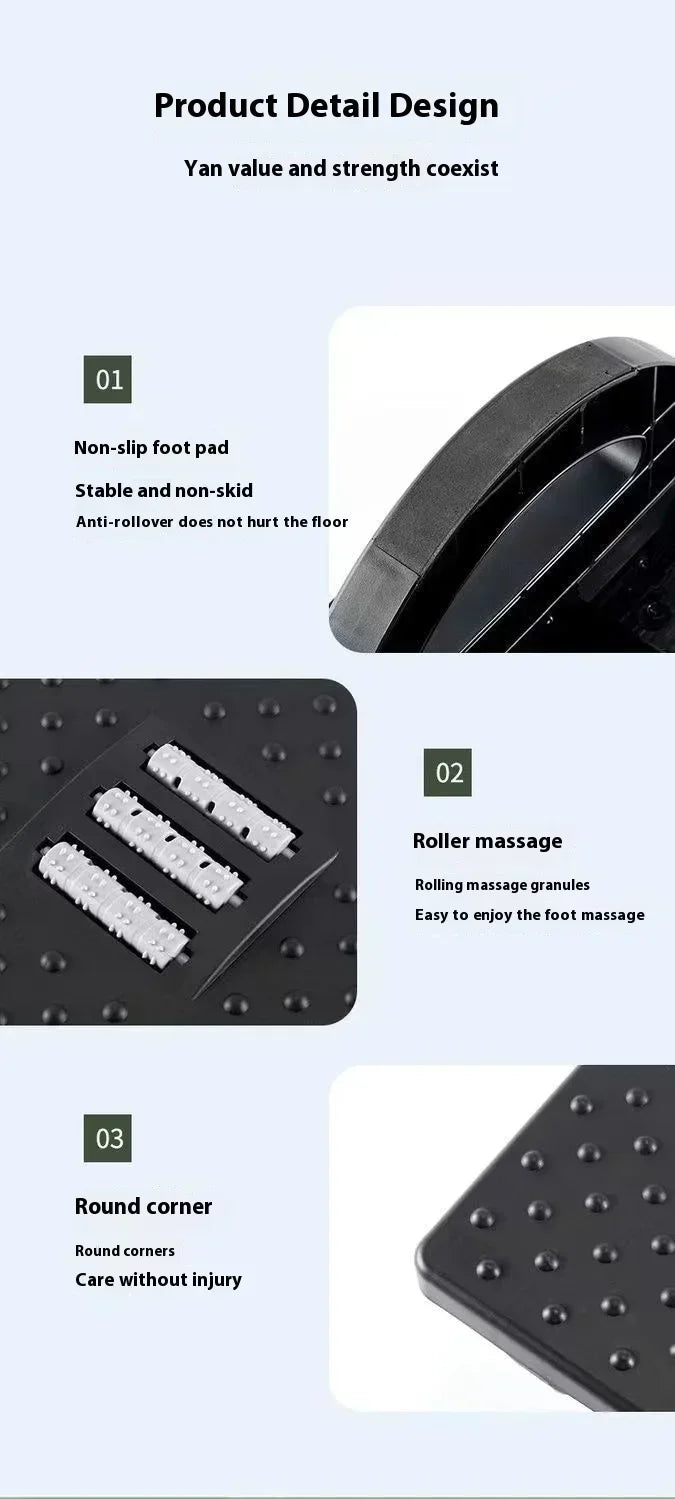 Office foot pedals, placed under the desk, can swing 180 degrees to activate the feet and relieve leg stiffness