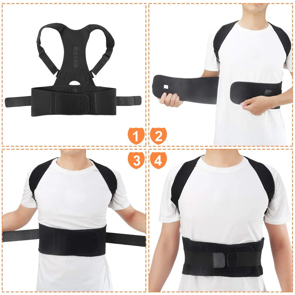 Back Brace Posture Corrector,Magnetic Lumbar Back Support Belt-Back Pain Relief,for Lower and Upper Back Pain Men & Women