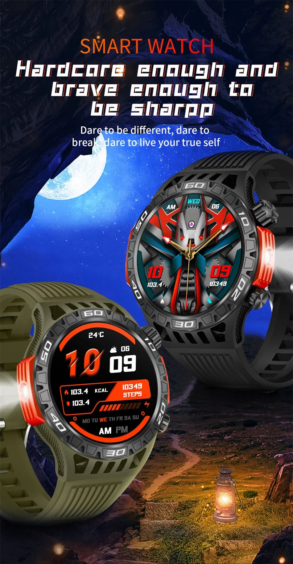 Smart Watch Men With LED Lighting Compass Sports Fitness Tracker Watch IP68 Waterproof Bluetooth Talk SmartWatch For Android IOS