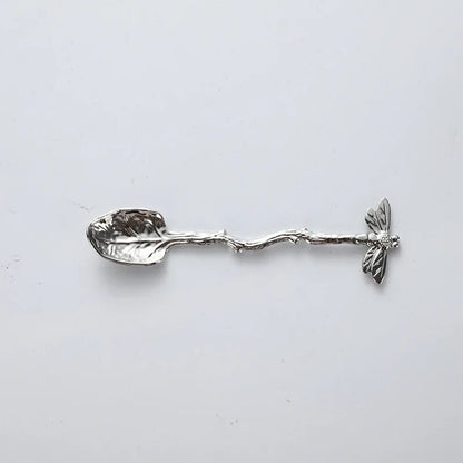 Retro Dessert Spoon Dragonfly Twig Decorative Stirring Spoon Alloy Leaf Spoon Lightweight Portable Coffee Tea Spoon Kitchen Tool