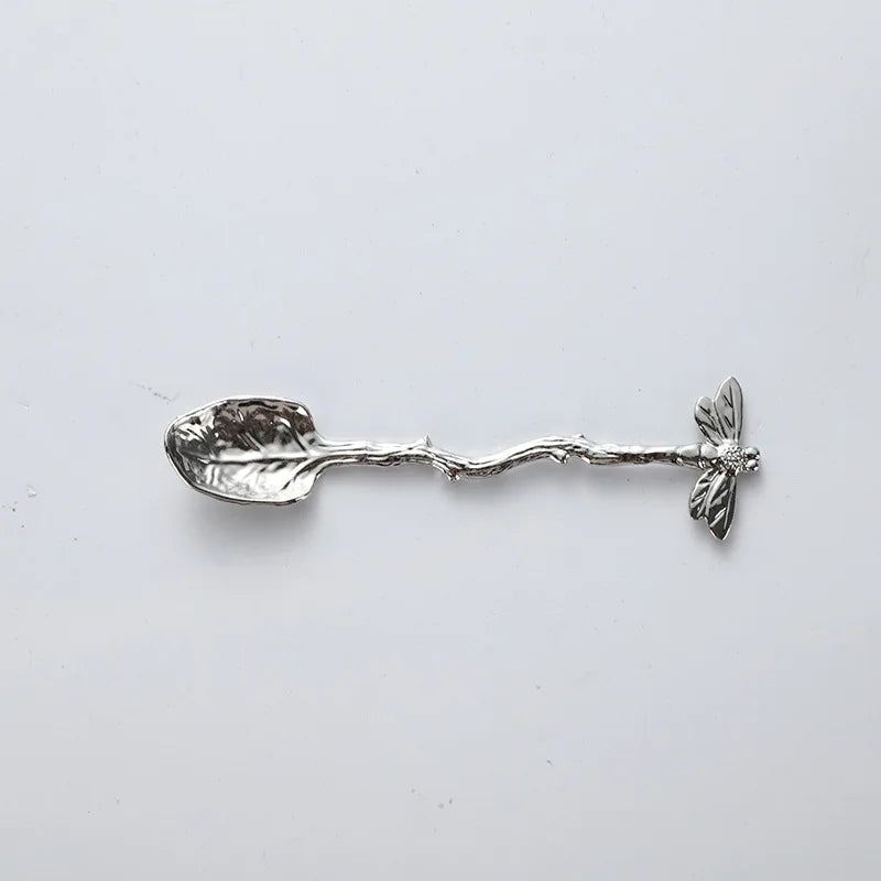 New Retro Coffee Spoon Dragonfly Twig Decorative Stirring Spoon Alloy Leaf Spoon Forest Style Portable Dessert Spoon Tea Spoon